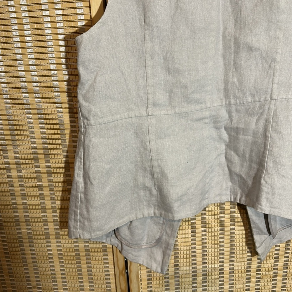 J. Jill Open Front Beige Long Linen Neutral Tailored Vest Size Large - Picture 12 of 16